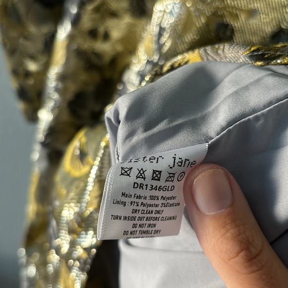 Sister Jane Gold & Silver Floral Puff Sleeve Statement Mini Dress - Picture 4 of 4